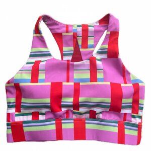 Katie Kortman Pink & Red Striped Block Sports Bra S